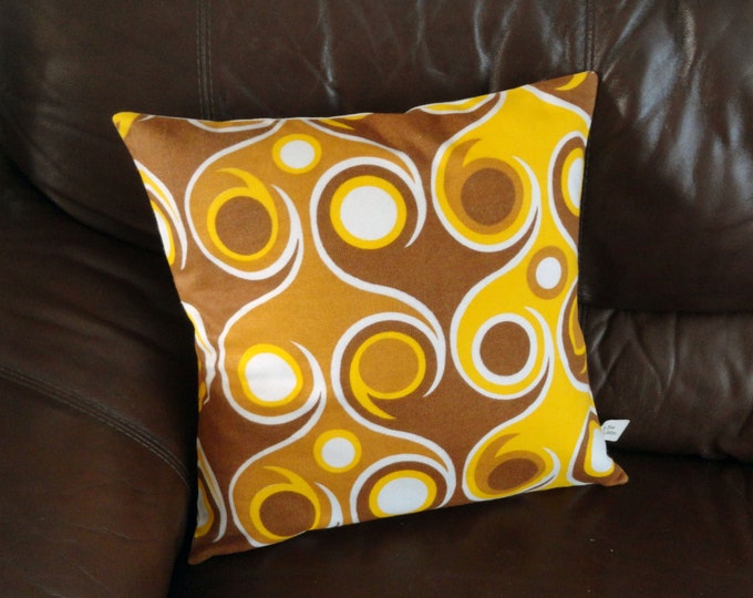 vintage retro 1960s/70s Brown yellow swirl cushion cover