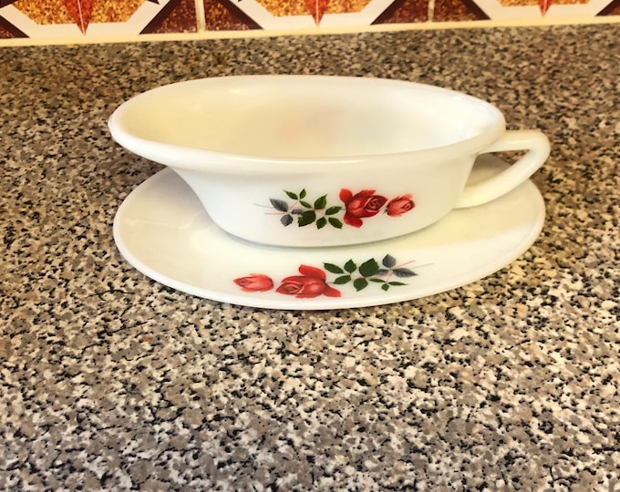 Pyrex JAJ June Rose Gravy Boat and Saucer