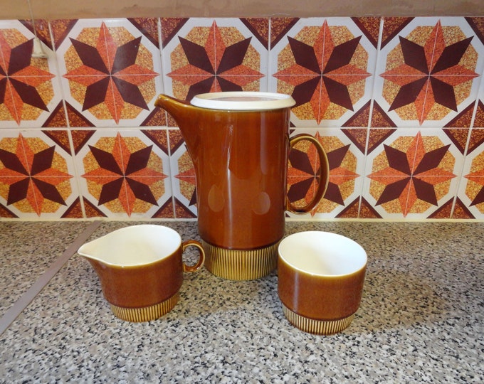 Poole pottery Chestnut coffee pot milk jug and sugar bowl