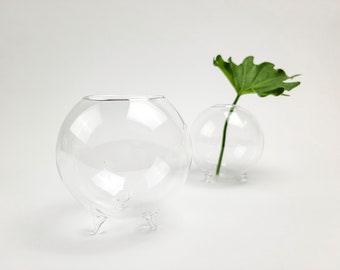 Tri-Legged Clear Round Glass Vase for Air Plants, Succulents, Moss Terrarium DIY Craft, Hand-Blown Glass, High-Quality Glass, Eco-Friendly