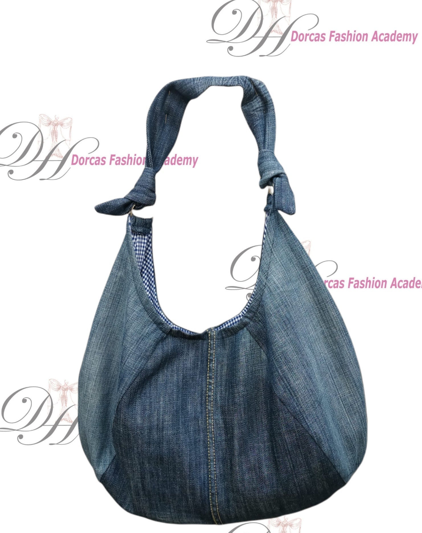MCM Portuna Large Crescent Blue Vintage Denim Fabric Hobo Bag Shoulder Purse