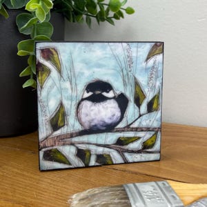 Meise Druck: Gewachste Enkaustik Vogel Kunst, fertig zum Aufhängen