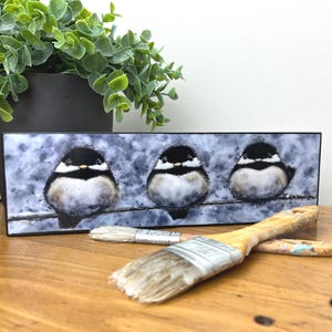 Chickadee Enkaustik Print: Bienenwachs Vogel Kunst, fertig zum Aufhängen