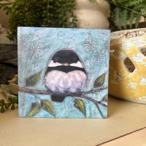 Meise Druck: Gewachste Enkaustik Vogel Kunst, fertig zum Aufhängen