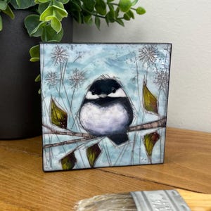 Meise Druck: Gewachste Enkaustik Vogel Kunst, fertig zum Aufhängen