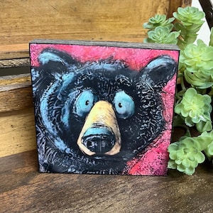 Black Bear Encaustic Painting Print: Waxed Art, Mounted on Board