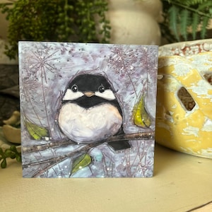 Meise Druck: Gewachste Enkaustik Vogel Kunst, fertig zum Aufhängen