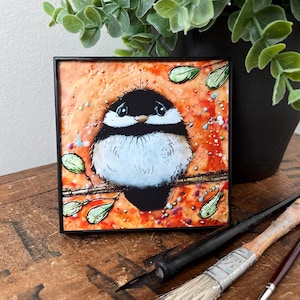 Meise gerahmter Kunstdruck: Enkaustik Malerei, kleines 100x100 Display