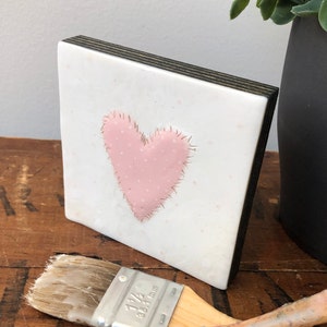 Blush Pink and white Encaustic Heart, 4”x4”, love gift,  heart art baby shower nursery decor,  wax anniversary gift for him her them