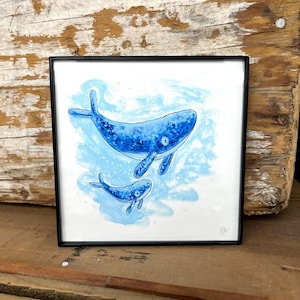 Humpback Whale Watercolor Print: Framed Ocean Animal Art (4x4)
