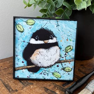 &quot;Gerahmte Kohlmeisen Art Print: Enkaustik Malerei, kleines 10×10 Display.&quot;