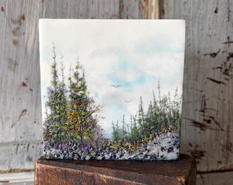 Encaustic Forest Painting, Beeswax Wilderness Art, Canadian Nature Landscape