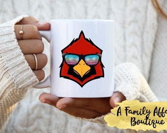 Cardinal With Sunglasses, Louisville Cardinals, University of Louisville, 15 oz Ceramic Mugs, Coffee Mugs w/Sayings, Coffee Lover