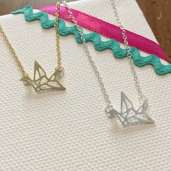 Origami Crane Necklace Gold Necklace Silver Necklace Gruya Etsy
