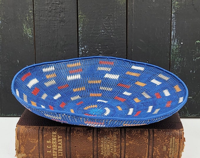 Zulu Art Recycled Telephone Wire Basket, South African Colorful Shallow