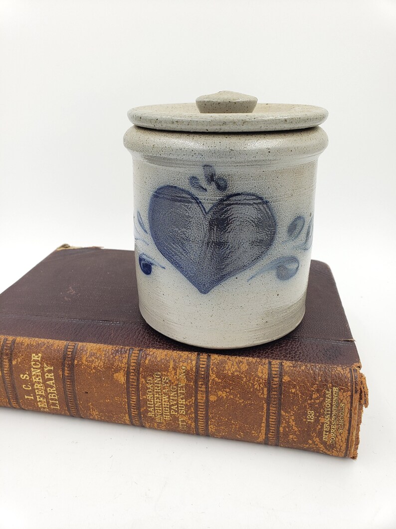 Rockdale Union Stoneware pottery Wisconsin Crock with navy Etsy
