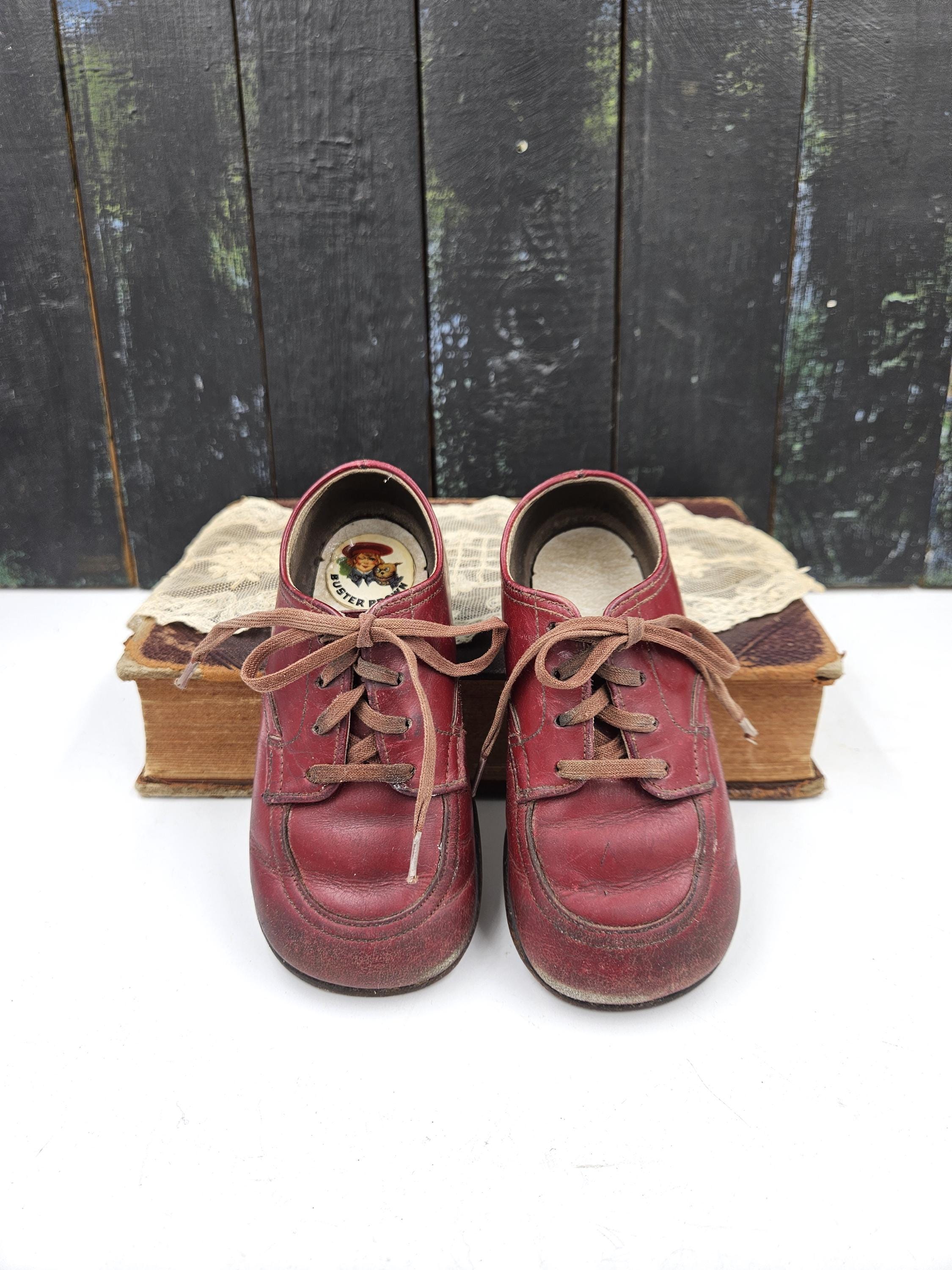 Red Leather Buster Brown Children's Shoes: Doll Making Props