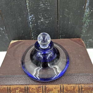Blue and Clear Blown Glass Perfume Bottle, Dressing Table Vanity bottle, Rough Pontil