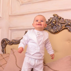 100% natural organic christening outfits for boys modern Toddler baby boy Personalized outfits for baby boys Newborn photography outfits boy image 3