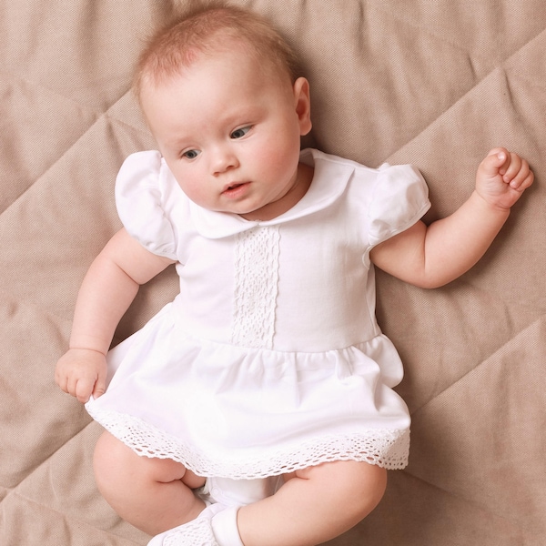 newborn dress, baby girl white bodysuit, cotton onesie, organic baby girl outfit, baby girl baptism dress, toddler girl christening dress