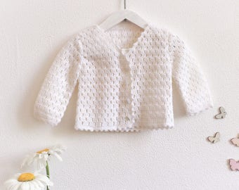 White Crochet Sweater Baby Girl Knitted Cardigan Newborn Baby Coat Soft Wool Bolero Jacket Girl Formal Party Sweater Winter Baptism