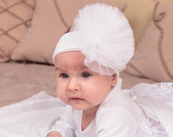 white baby girl headbands, newborn baptism headband, girl christening headpiece, baby girl flower crown, girl baptism gift