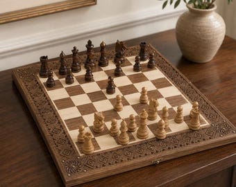 Moderne Schachbretter Holzbretter Großes Schachset mit Brett, Holzschachspiel, Handgefertigtes Schachbrett handgearbeitet, Luxusschachspiele mit Aufbewahrung