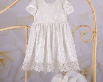 Baby girl baptism dress Lace christening gown White flower naming ceremony ivory dedication dresses for toddler girls Romantic Flower Party