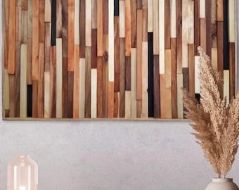 Decoración artística tallada en madera, cabecero colgante de madera natural, arte de pared en mosaico, paneles decorativos para paredes, placa de madera tallada a mano recuperada
