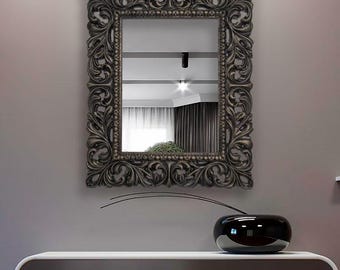 Espejos decorativos cuadrados, espejo rectangular de mediados de siglo para decoración de pared, espejo de pared grande adornado, espejo tallado contemporáneo