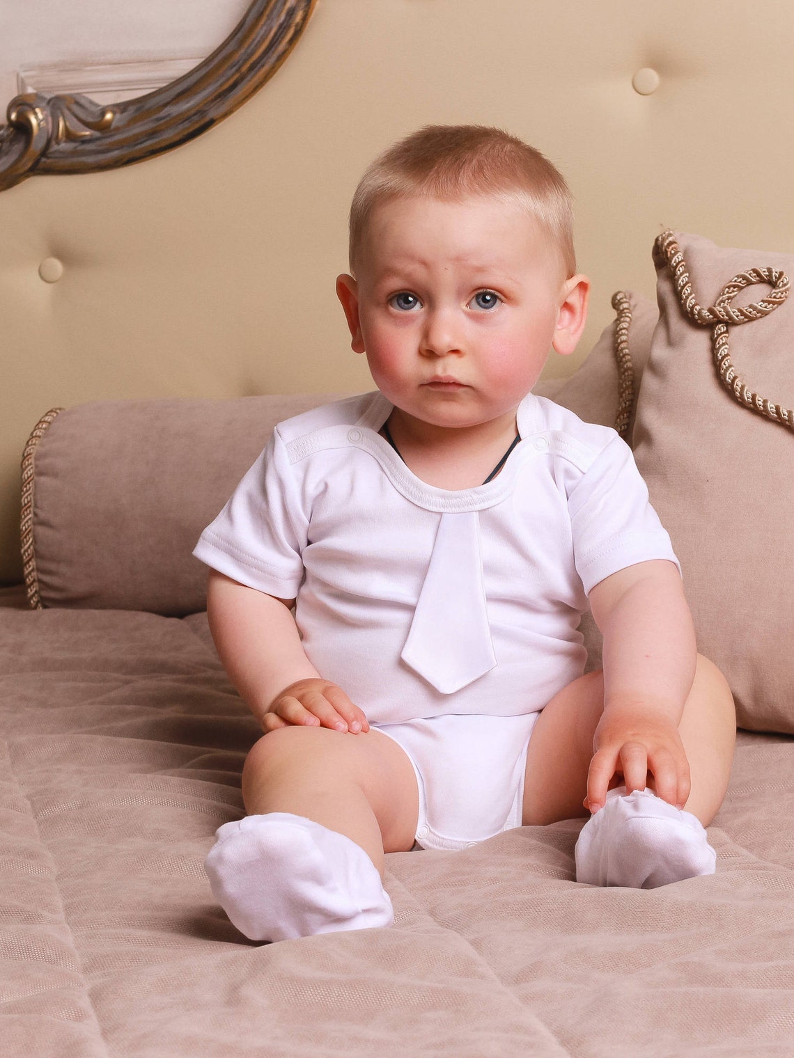 Baby Boy Bow Tie Onesie White Short Sleeve Romper Baptism Etsy