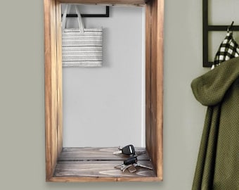 Entry mirror wood with shelf, Wall Hanging Mirror with Shelf, Entryway mirror with Shelf, Wall mirror with shelf, Bathroom wooden mirror