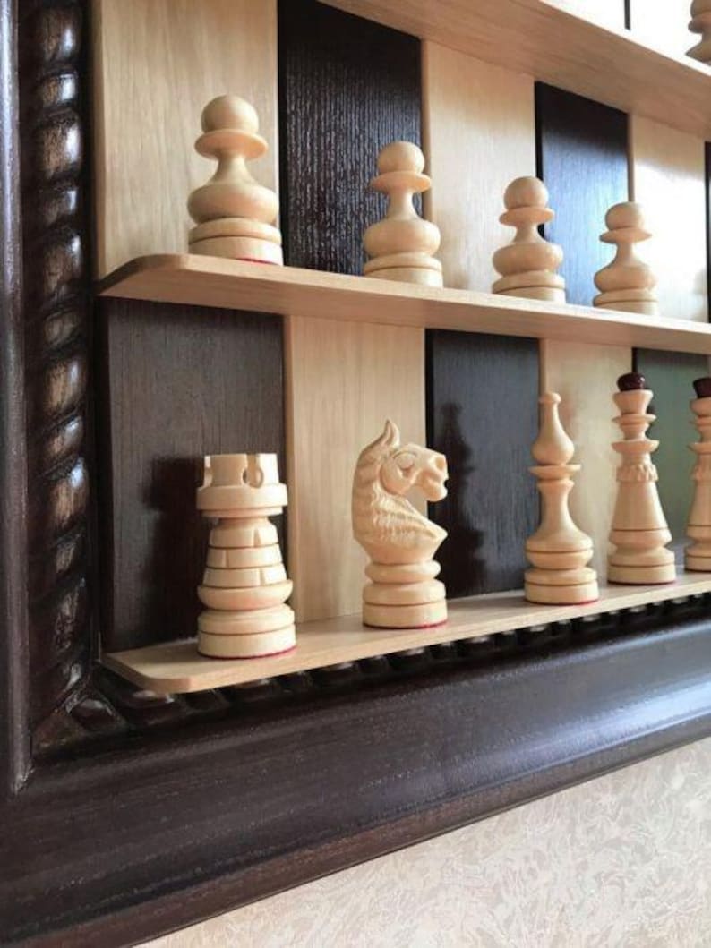 Vertical Wooden Chess Set Wood, Handmade Modern Chess Board, Wall ...