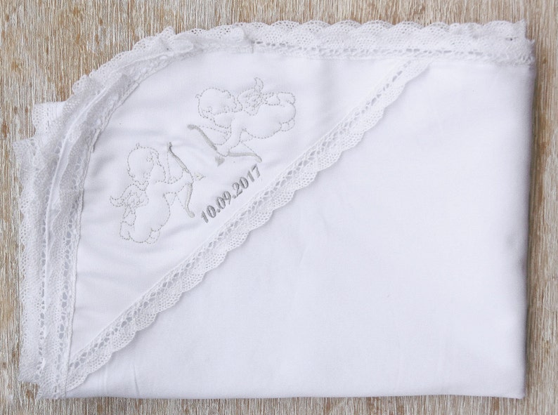 White Christening Baby Blanket Embroidered Angels Baptism Etsy