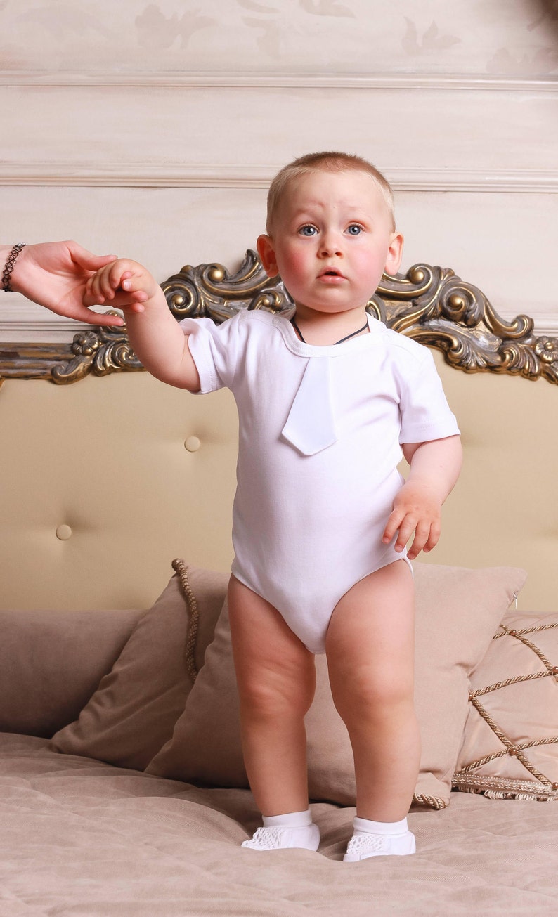 Baby Boy Bow Tie Onesie White Short Sleeve Romper Baptism Etsy