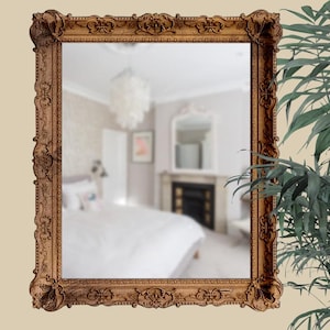 Rectangular decorative mirrors, Mid Century Modern mirror for wall décor, Ornate small Wall Mount Mirror, Contemporary carving mirror