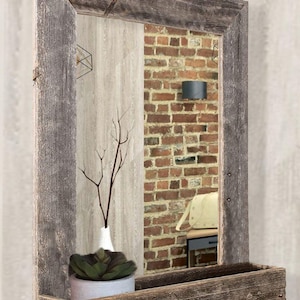 Wall mirror with shelf, Bathroom wooden mirror, Entryway mirror with Shelf, Entry mirror wood with shelf, Wall Hanging Mirror with Shelf