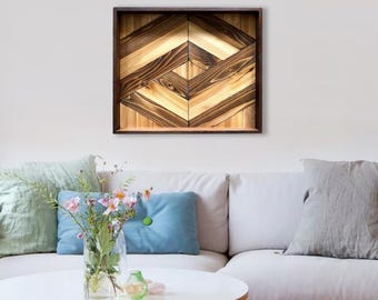Współczesna geometryczna sztuka ścienna z drewna Rustykalna ściana z drewna Native Wood Wall Art Wiszący panel ścienny z drewna Farmhouse, mozaika z drewna Sztuka ścienna z drewna Geometryczna