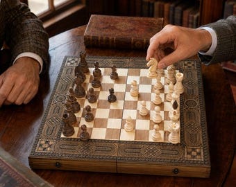 Holzschach Großes Schachset, Holzschachspiel, Handgefertigtes Schachbrett, Luxusschachspiele mit Aufbewahrung, Moderne Schachbretter aus Holz