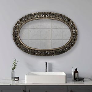 Vintage wall mirrors Mid Century Modern mirror for wall décor, Hand carved gold ornate wall mount mirror, Carving wooden mirror Contemporary
