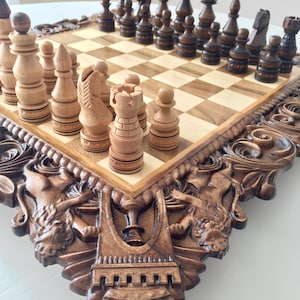 Handmade Chess Set Valentines Day Gift, Personalized Wooden