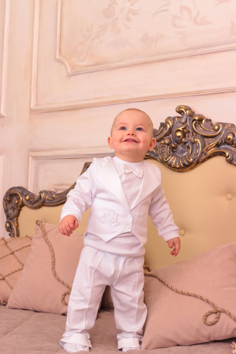 100% natural organic christening outfits for boys modern Toddler baby boy Personalized outfits for baby boys Newborn photography outfits boy image 3