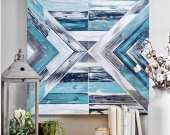 Dekoracyjna geometryczna sztuka ścienna z drewna Sztuka ścienna z odzyskanego drewna Geometryczna rustykalna drewniana zawieszka ścienna Native Wood Wall Art Panel ścienny z drewna w stylu wiejskim