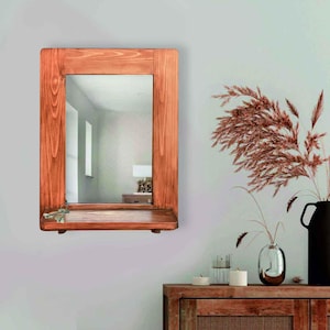 Entryway mirror with Shelf, Entry mirror wood with shelf, Wall Hanging Mirror with Shelf, Wall mirror with shelf, Bathroom wooden mirror