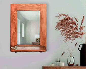 Entryway mirror with Shelf, Entry mirror wood with shelf, Wall Hanging Mirror with Shelf, Wall mirror with shelf, Bathroom wooden mirror