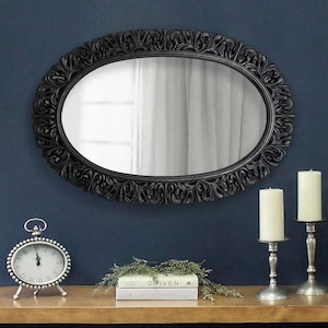Carved silver ornate wall mount mirror, Vintage wall mirrors Mid Century Modern mirror for wall décor,  Carving wooden mirror Contemporary