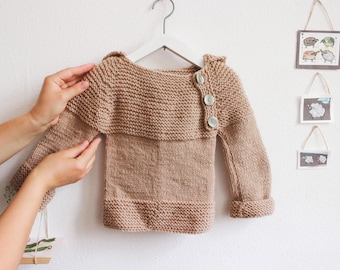 Brown Baby Girl Tricoté Cardigan Encombrant Laine Pull Bouton-Bas Crochet Pullover Veste Hiver Bébé Tricot Vêtements