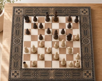 Holzschach Großes Schachset, Holzschachspiel, Handgefertigtes Schachbrett, Luxusschachspiele mit Aufbewahrung, Moderne Schachbretter aus Holz