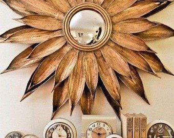 Wooden sunburst Boho Mirror, Large Sun mirror for wall décor, Flower wall mount mirror for living room, Rustic Wood Mirror for Entryway