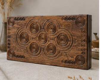 Luxury backgammon set Hand carved decorative backgammon set, Customized Backgammon made of natural walnut, Backgammon board with storage